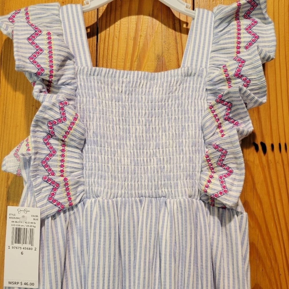 Jessica Sipson Blue Striped Kids Dress with Ruffle Sleeves - Picture 6 of 6